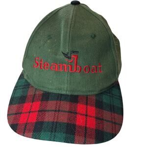 Vintage 90s Steamboat Snapback Hat, Green Red Plaid, KC, One Size